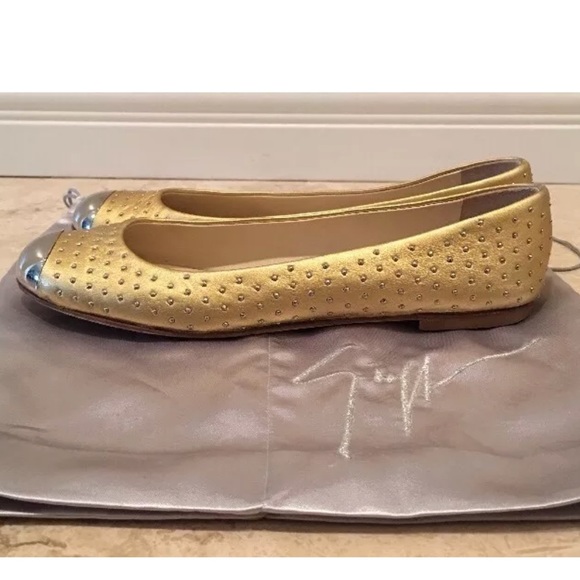 GIUSEPPE ZANITTI Gold Ballet Flats Capped Toe 38.5 - Picture 3 of 8